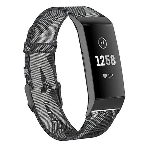 För Fitbit Charge 4 / Charge 3 Se rostfritt stålhuvud korn nylon denim ersättningsrem klockband Gray Stripe