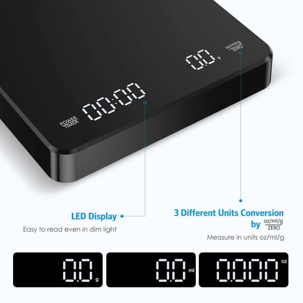 USB-uppladdningsbar köksvåg Högprecisionskaffevåg med timer 3kg/0,1g