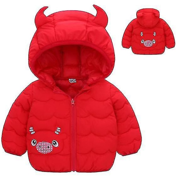 Børne Puffer Jakke Vinter Hætte Frakke Vatteret Jakke Letvægts Ydertøj red 100cm