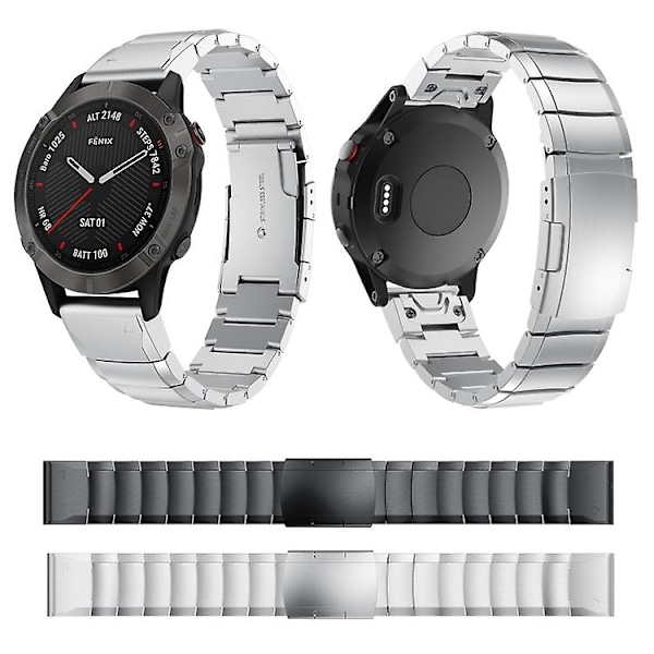 Til Garmin Fenix ​​6 Sapphire Gps 22mm Tortoise Shell rustfrit stål urbånd Sliver