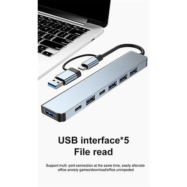 7-i-1 dokkingstasjon Usb-c aluminium lading Usb 3.0 Hdmi kompatibel Pd/tf-kort