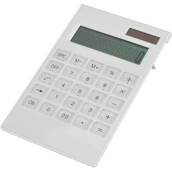 Lommeregner Slank Elegant Design 12-cifret Elektronisk Desktop Lommeregner Sol- og batteri Dobbeltdrevet hvid lommeregner til kontorstuderende