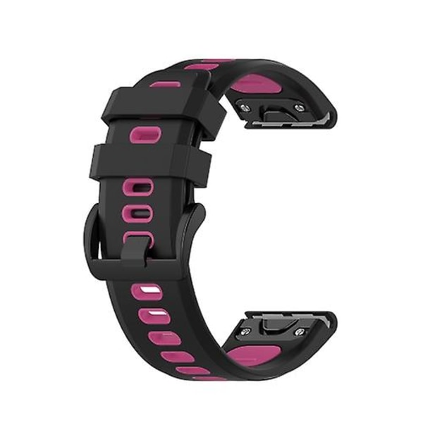 Til Garmin Fenix ​​7 22mm tofarvet silikone jack urbånd Black Magenta