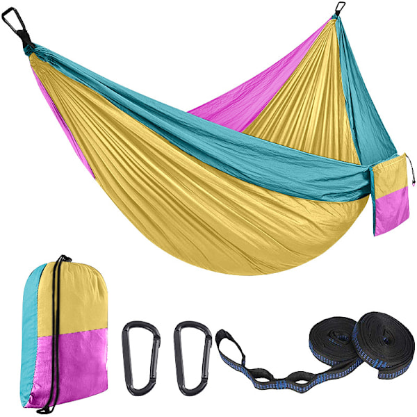 Bärbar utomhushängmatta för camping, 210D nylon gungmatta för trädgård (Gul/270X140Cm)