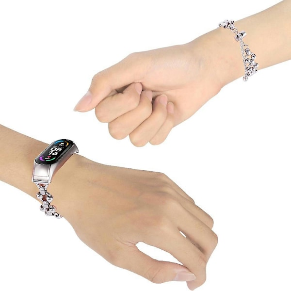 För Xiaomi Mi 7 Bead Decor Smartwatch Rem, ihålig klockarmband i metall Silver