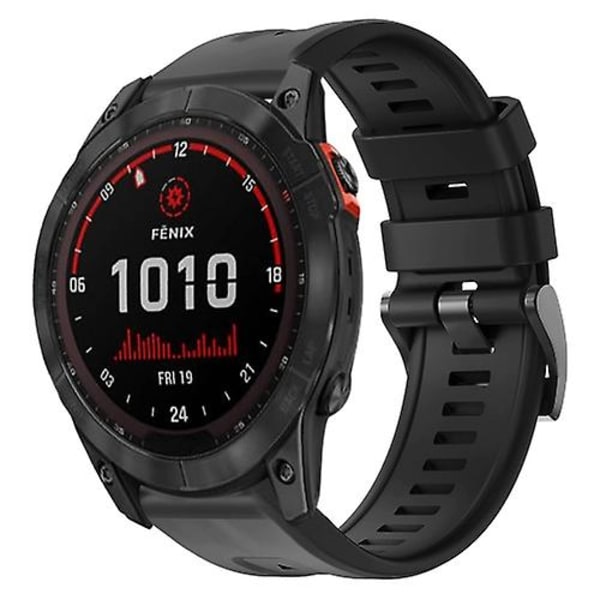 For Garmin Fenix ​​7x Solar Metal Spenne Solid Color Silikon Klokkebånd Black