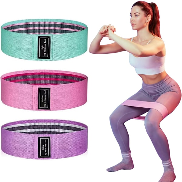 YAHME Hip Band til Fitness, Sport Yoga Træning, 3-Niveau Elastisk Bånd til Kvinder Ben og Balder, Pakke med 3 Grøn, Pink, Lilla