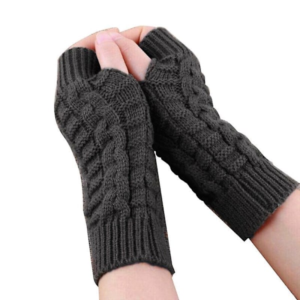 Menn Kvinner Strikket Fingerløse Hansker Mote Unisex Myk Vinter Varm Ull Votter Dark Gray