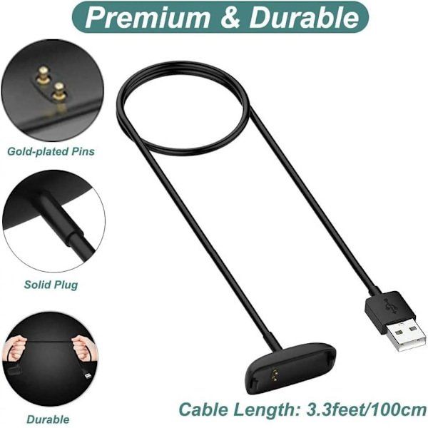 Lader for Fitbit Inspire 2, erstatningsladekabel, tilbehør kompatibel med Fitbit Inspire 2 [2-pakning, 3,3 fot/1 m]