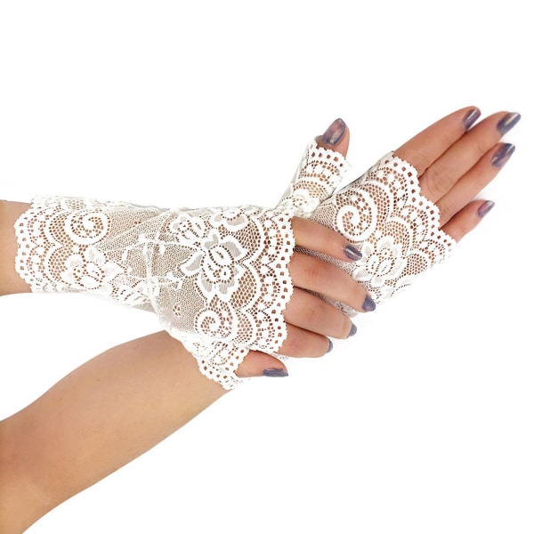 Kvinner hule hansker Bryllupsfest Brudevotter Sheer Mesh Fingerløse hansker White