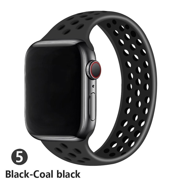 Solo-løkkerem til Apple Watch-bånd 44 mm 40 mm 38 mm 42 mm åndbar silikone elastisk bæltearmbånd Iwatch Series 3 4 5 Se 6 black coal black 38mm or 40mmXS