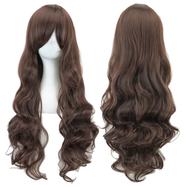 Lång lockig Anime karaktär cosplay peruk 80cm (kaffe)