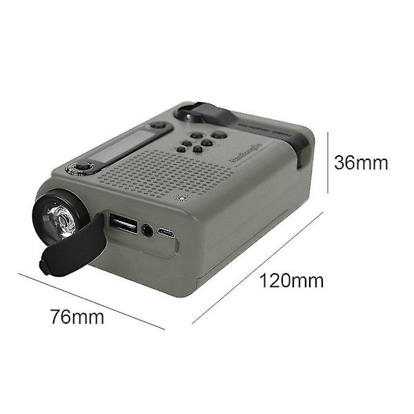Solardriven handvevsradio nödradio dynamo AM/FM LED ficklampa nödladdare med 2000mAh powerbank för mobiltelefon