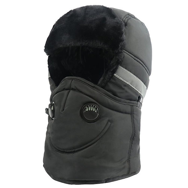 Vinter Termisk Mask Trapper Bomber Mössa Varm Flygare Rysk Trupp Fur Skidmössa Black