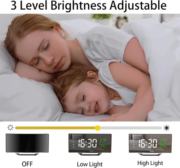 Väckarklocka LED med modern böjd design, 3 alarm och snooze