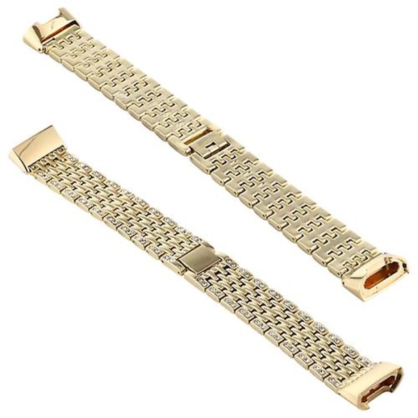 Til Fitbit Charge 3 diamantbesat urbånd i rustfrit stål Gold