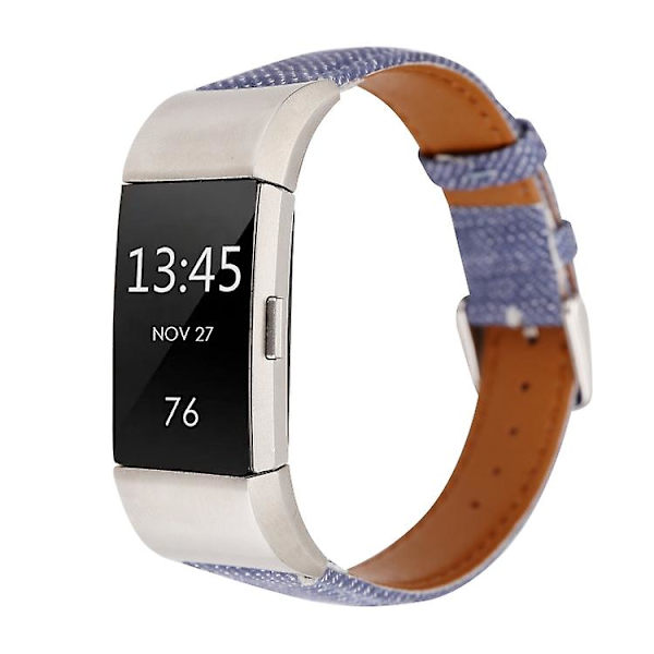 Til Fitbit Charge 2 Cowboy Texture læderurrem Dark Blue
