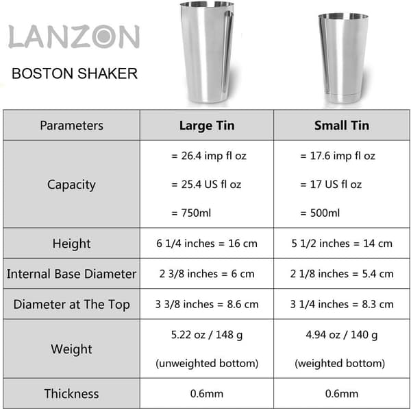 Boston Cocktail Shaker Sæt - 2-delt Rustfrit Stål Shaker Tins