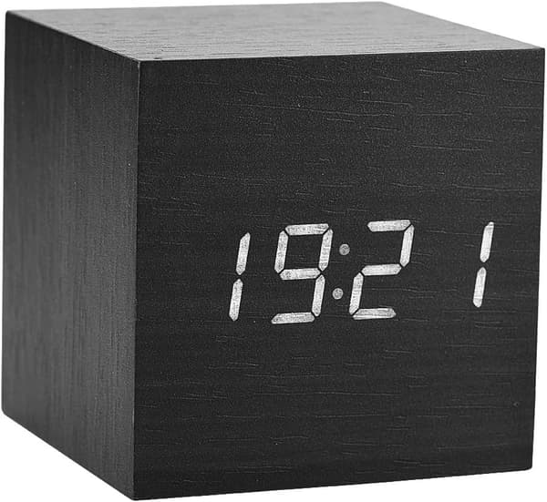 Väckarklocka 6cm Digital väckarklocka i trä visar tid och temperatur