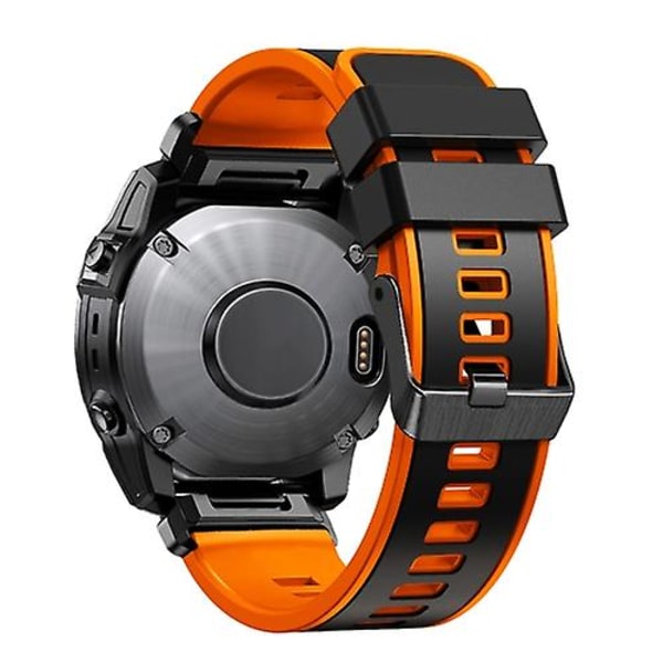 Til Garmin Fenix ​​7x 26 mm Plain Weave To-farve Quick Release Silikone Watch Band Black Orange