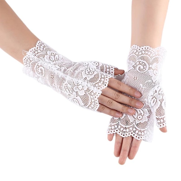Kvinnor ihåliga handskar Bröllopsfest Brudvantar Sheer Mesh fingerlösa handskar White