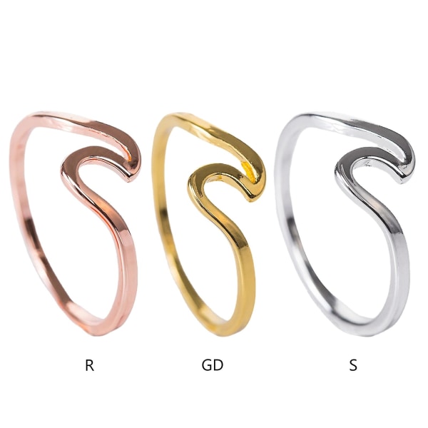 Ainutlaatuinen muotoilu Wave Sormus Ocean Sea Wave Sormus 925 Hopeaseossormus tytöille Lahja Gold-color 5