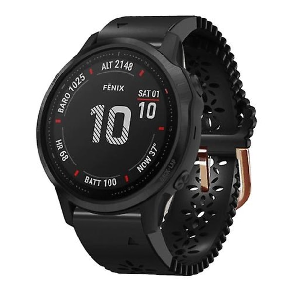 Til Garmin Fenix ​​6s Pro 20mm Lady's Silikone Urbånd med Lace Punch Black