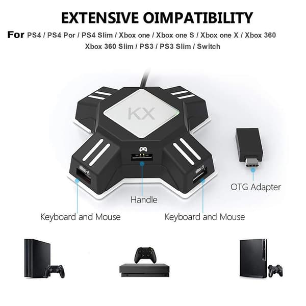 Tastatur- og museadapter-kontrollerkonverteradapter for Switch/PS4/PS4 Pro/PS4