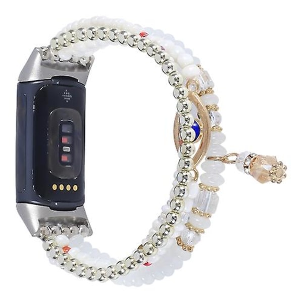 För Fitbit Charge 5 Eye Bead Chain Watch Band White