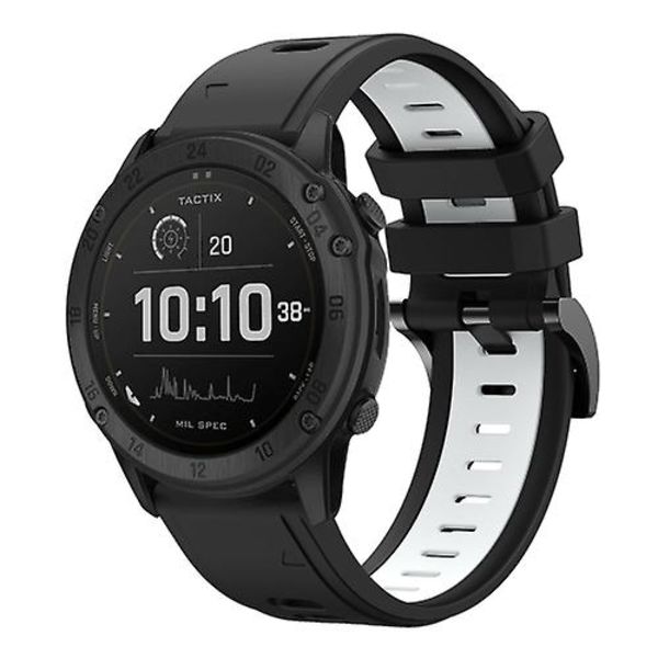 Til Garmin Tactix Delta 26mm To-farve Sports Silikone Watch Band Black-White