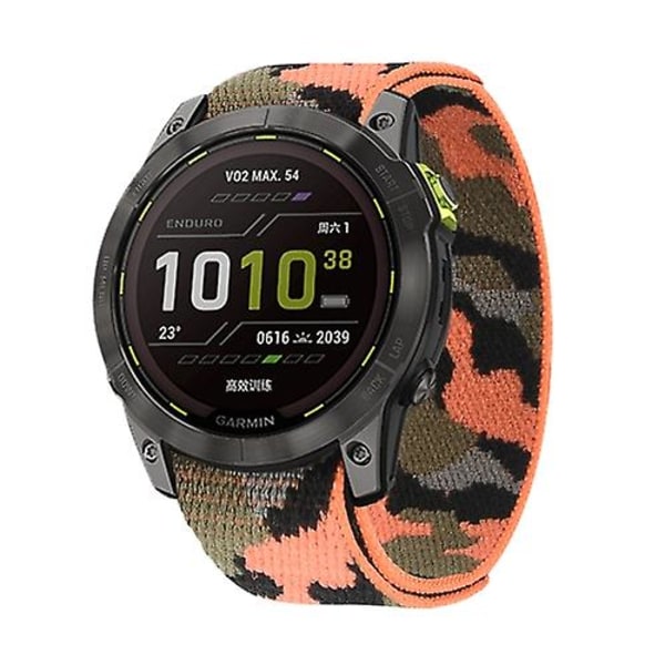 Til Garmin Fenix ​​7x krog og løkke fastener nylon urbånd Orange Camouflage