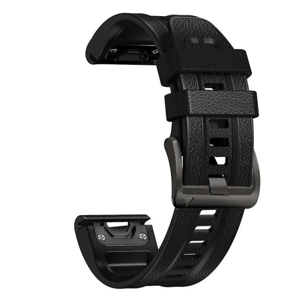 For Garmin Fenix ​​7 Quick Release Silikon Leather Watch Band Black