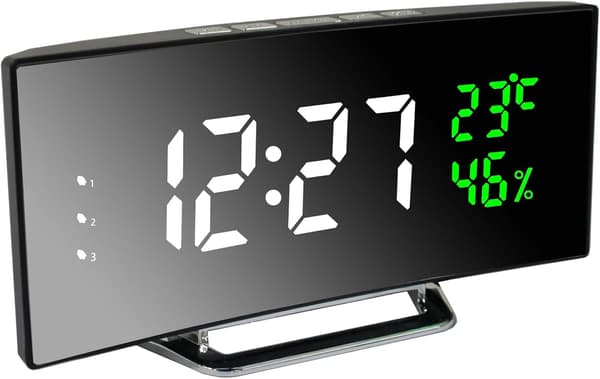 Väckarklocka LED med modern böjd design, 3 alarm och snooze