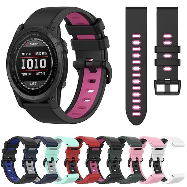 För Garmin Tactix 7 26mm Silicone Sports Watch Pink-Black