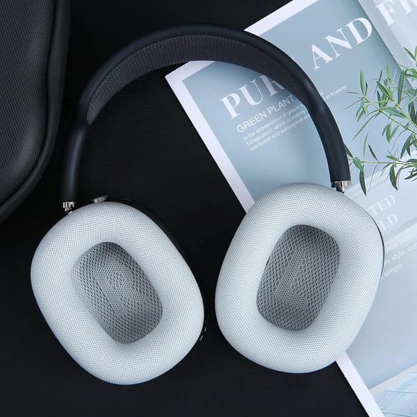 Øreputer for AirPods Max-hodetelefoner, utskiftbare øreputer, øremuffer laget av proteinlær, minneskum, hvitt