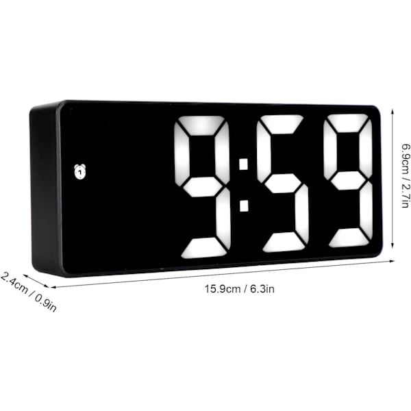 Väckarklocka LED Spegel Väckarklocka USB Elektronisk Digital Bordsladdningsbar Svart