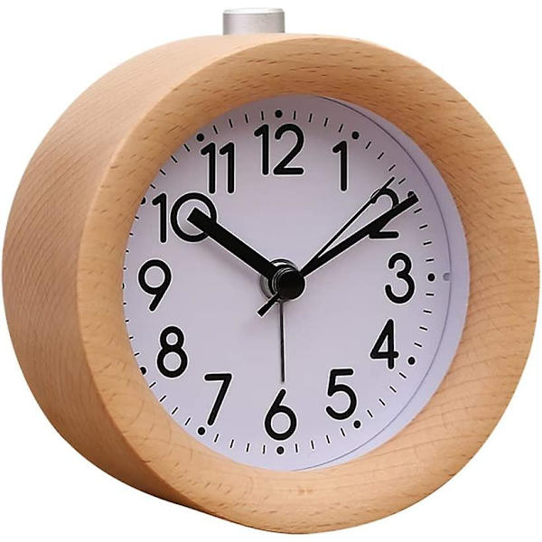 Handgjord rund träväckarklocka Rund digital väckarklocka Tyst sängbord Bokträ väckarklocka med nattlampa Batteridriven analog väckarklocka