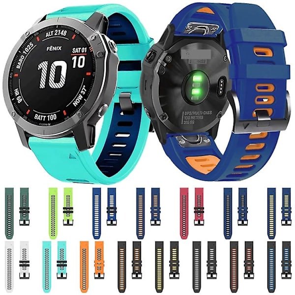 For Garmin Fenix ​​5x 26 mm silikon sportsklokkerem i to farger Black-Red
