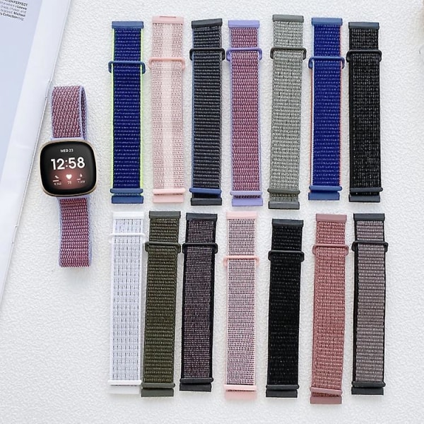 För Fitbit Versa 3 Nylon Rubber Spänne Watch Band Rainbow