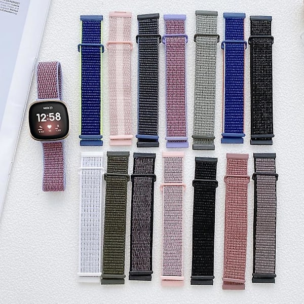 Til Fitbit Versa 3 Nylon gummispænde urrem Rainbow