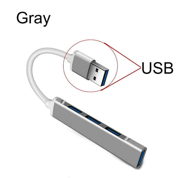 USB til Type C-adapter USB C HUB 3.0 Type C 4-port multisplitter-adapter OTG til Lenovo Macbook PC-computer notesbog-tilbehør USB Gray