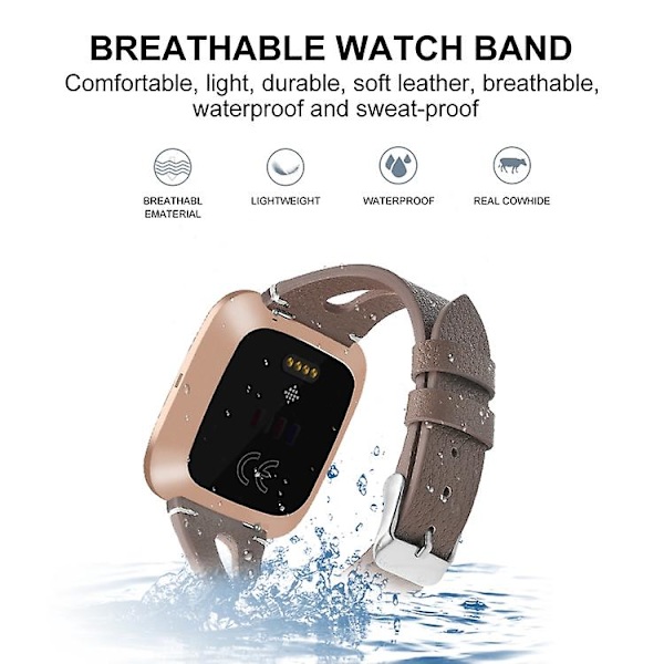 För Fitbit Versa 2 Läder watch i mitten Powder Gray