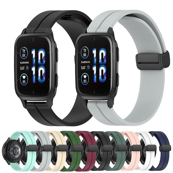 För Garmin Venu Sq 2 Music 20mm Solid Color Magnetic Clasp Silikon Watch Band White
