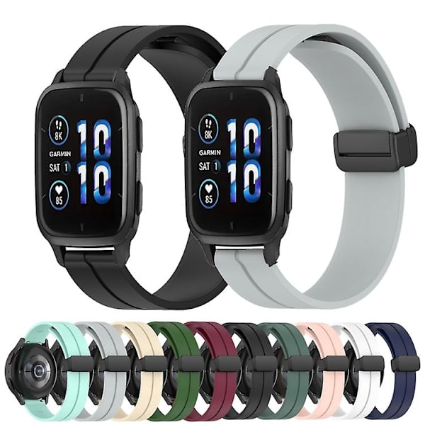 Til Garmin Venu Sq 2 Music 20mm Solid Color Magnetic Clasp Silikone Watch Band Black