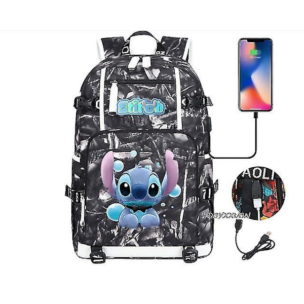 Lilo og Stitch Skolesekker Kapasitet Ryggsekker Gutter Jenter Usb Lading Reise Stor Bærbar PC Studenter Skolesekk Bagpack photo color12