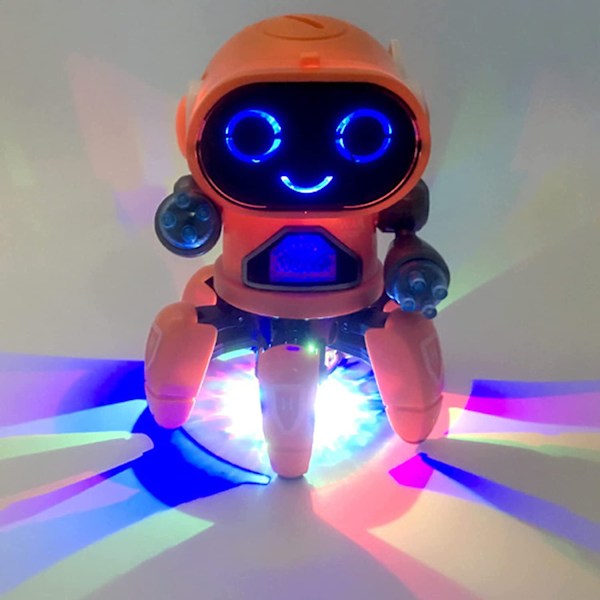 Robotlegetøj til børn, gående dansende robotlegetøj med blinkende lys og musik, orange