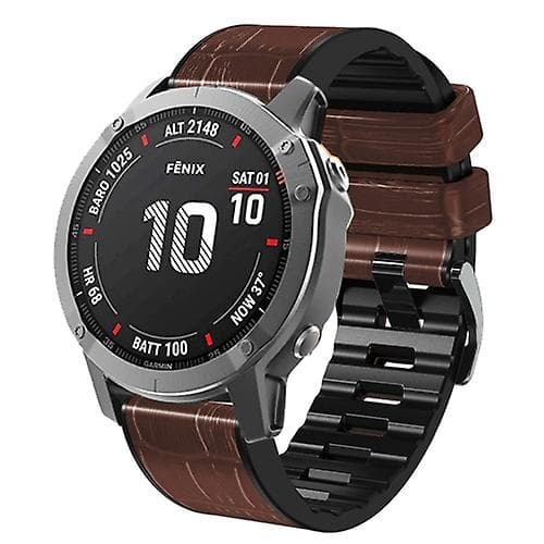 For Garmin Fenix ​​7/6 Pro/5 Plus 22 mm Crocodile Texture Silicone Leather Watch Band Coffee