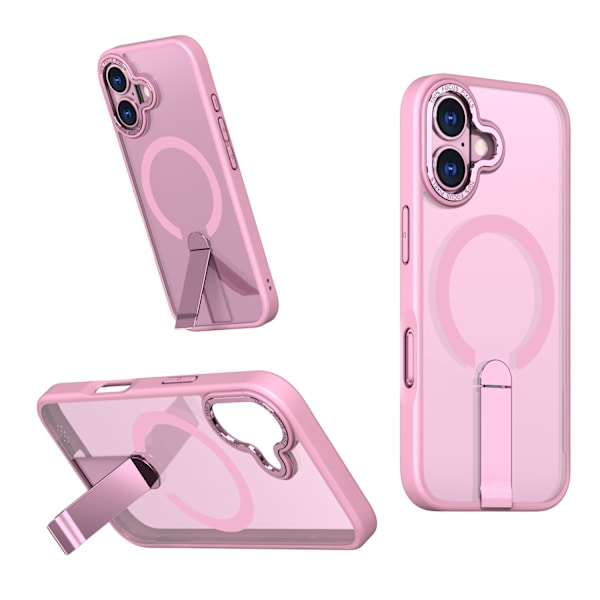 Magsafe-deksel for iPhone 17 med sammenleggbart stativ, rosa