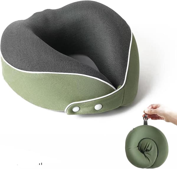 Resekudde i Memory Foam, U-formad huvudstödskudde (grön)