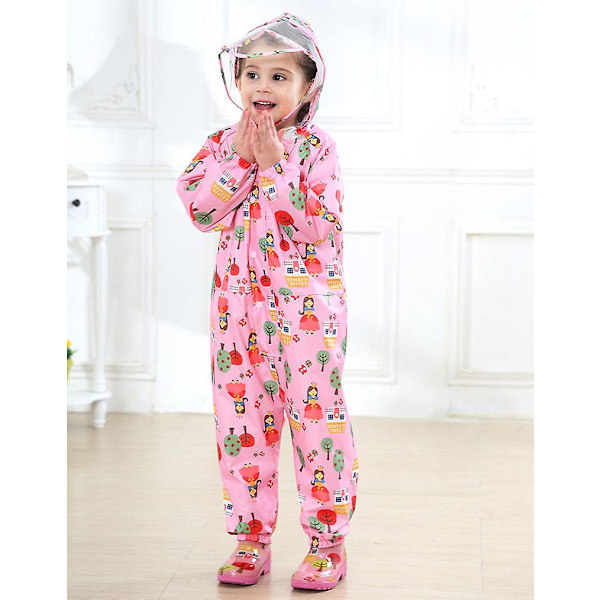 Polyester Sødt Mønster Børne Regnfrakke Vandtæt Vindtæt One Piece Regnfrakke pink m